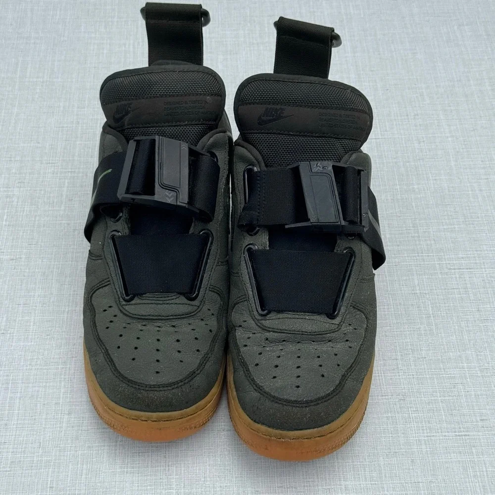 Nike Air Force 1 Utility Low Sequioa Sneakers Olive With Strap Gum Soles Men 8.5